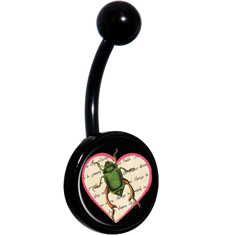 Beautiful Belly Rings with Shiny Detail -Love Letter Beetle Bug Black Belly Ring