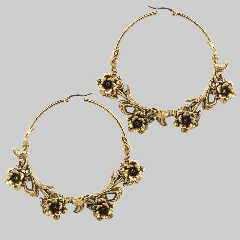 Women's Earrings – Elegant Designs for Every Personality--LAVISH. Wild Rose Hoop Earrings - Gold
