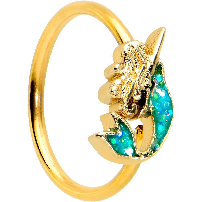 Nose Rings for Septum Piercing -20 Gauge 5/16 Green Faux Opal Gold Tone Curvy Mermaid Nose Hoop Nose Rings for Septum Piercing -20 Gauge 5/16 Green Faux Opal Gold Tone Curvy Mermaid Nose Hoop