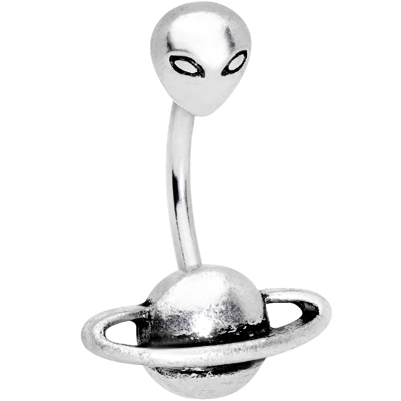 Trendy Belly Rings for Creative Styles -Alien Face Planet Saturn Double Mount Belly Ring Trendy Belly Rings for Creative Styles -Alien Face Planet Saturn Double Mount Belly Ring