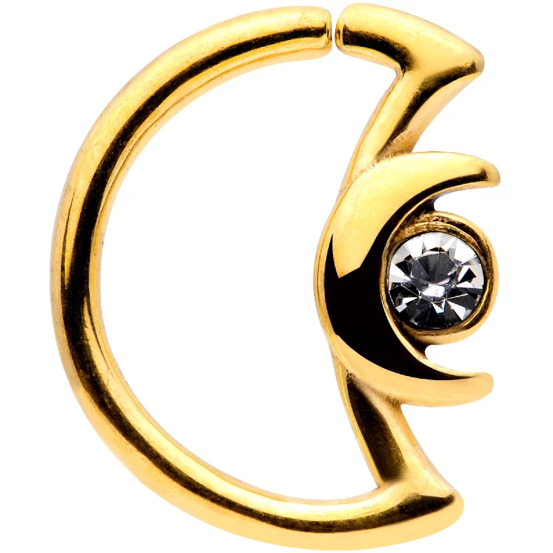 Women's Earrings – Elegant Designs for Every Personality--16 Gauge 3/8 Clear Gem Gold Tone Crescent Moon Closure Ring Women's Earrings – Elegant Designs for Every Personality--16 Gauge 3/8 Clear Gem Gold Tone Crescent Moon Closure Ring