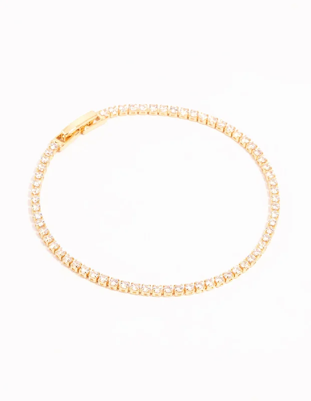 Minimalist Silver Bangles for Women-Gold Mini Round Cubic Zirconia Tennis Bracelet