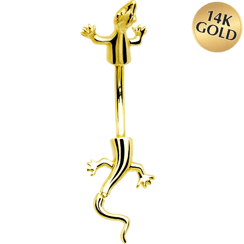 Stylish Belly Rings with Subtle Beauty -16 Gauge Solid 14kt Yellow Gold Lizard Belly Ring Stylish Belly Rings with Subtle Beauty -16 Gauge Solid 14kt Yellow Gold Lizard Belly Ring