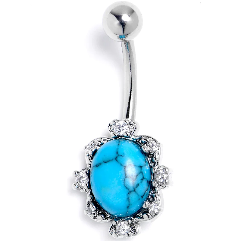 Stylish Belly Rings with Beautiful Details -Blue Turquoise Stone Filigree Square Belly Ring Stylish Belly Rings with Beautiful Details -Blue Turquoise Stone Filigree Square Belly Ring
