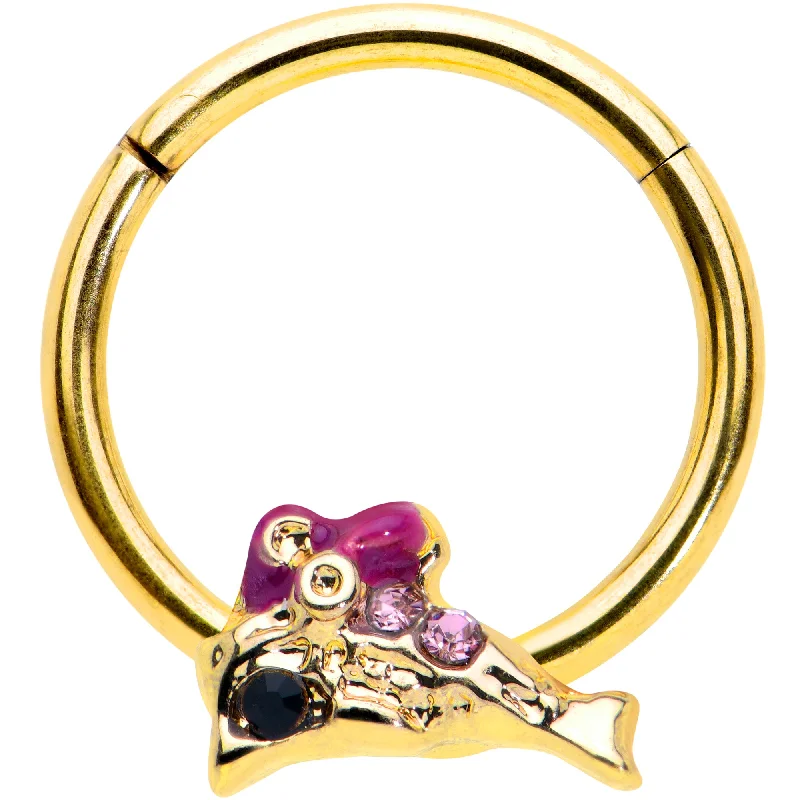 Nose Rings for Traditional Looks -16 Gauge 3/8 Purple Gem Gold Tone Dainty Dolphin Hinged Segment Ring Nose Rings for Traditional Looks -16 Gauge 3/8 Purple Gem Gold Tone Dainty Dolphin Hinged Segment Ring