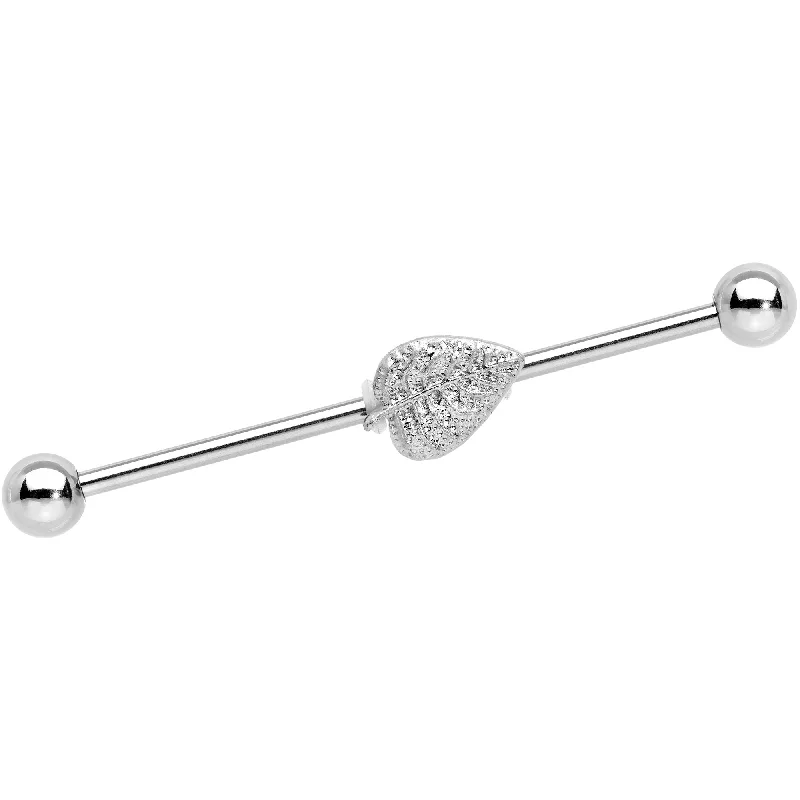 Women's Earrings – Elegant Designs for Every Personality--14 Gauge Autumn Textured Leaf Industrial Barbell 38mm