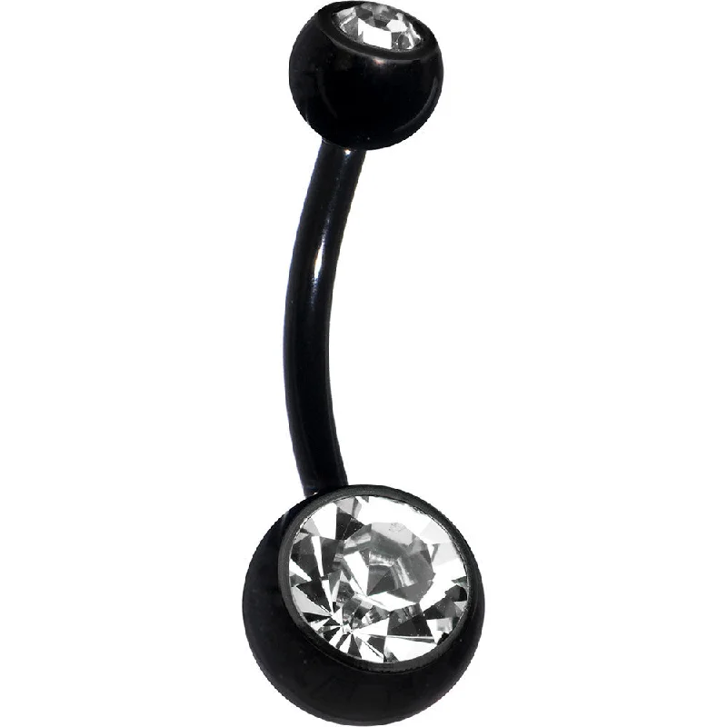 Trendy Belly Rings for Statement Designs -Black Double Gem Anodized Titanium Belly Ring Trendy Belly Rings for Statement Designs -Black Double Gem Anodized Titanium Belly Ring