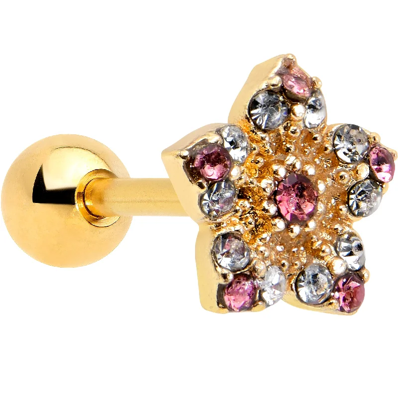 Women's Earrings – Elegant Designs for Every Personality--16 Gauge 1/4 Pink Clear Gem Gold Tone Texture Star Cartilage Earring Women's Earrings – Elegant Designs for Every Personality--16 Gauge 1/4 Pink Clear Gem Gold Tone Texture Star Cartilage Earring