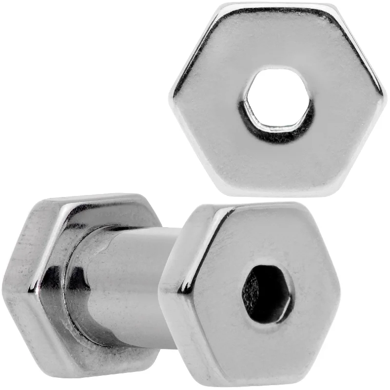 Women's Earrings – Elegant Designs for Every Personality--6 Gauge Geometric Hexagon Screw Fit Tunnel Plug Set