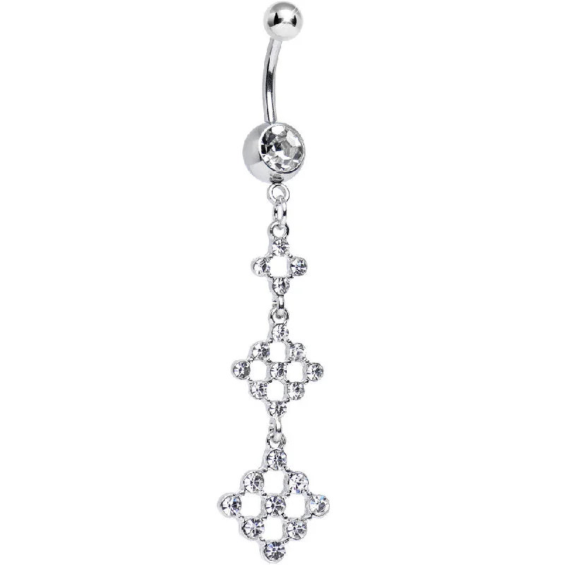 Belly Rings for Women -Clear CZ and Crystal Cascading Snowflake Dangle Belly Ring