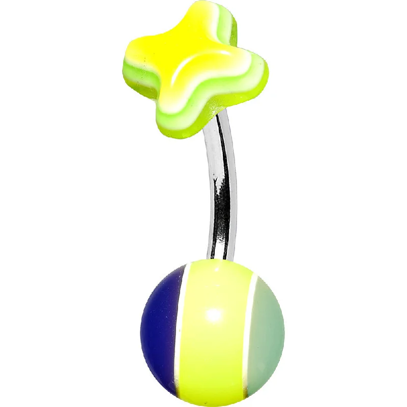 Belly Rings with Stylish Accents for Chic Fashion -Yellow Acrylic Multi Layered Striped Ball Cross Flower Belly Ring Belly Rings with Stylish Accents for Chic Fashion -Yellow Acrylic Multi Layered Striped Ball Cross Flower Belly Ring