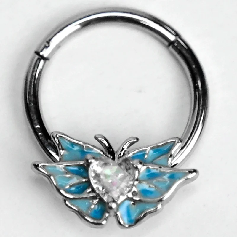 Nose Rings for Timeless Elegance -16 Gauge 3/8 Clear Gem Butterflies Blue Hinged Segment Ring Nose Rings for Timeless Elegance -16 Gauge 3/8 Clear Gem Butterflies Blue Hinged Segment Ring
