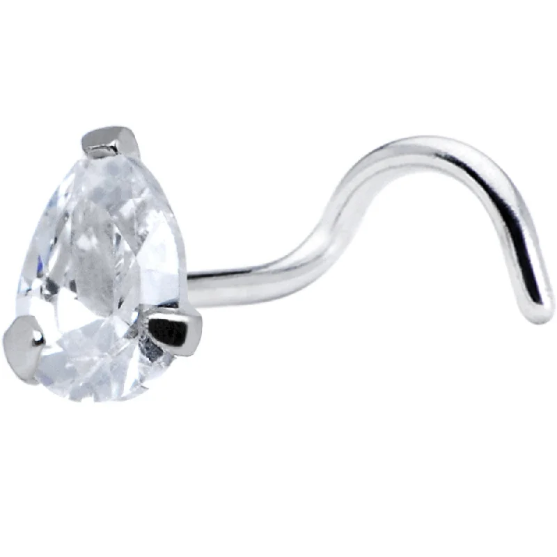 Flower Nose Rings -925 Clear 3mm CZ Teardrop  Nose Ring Created with Crystals