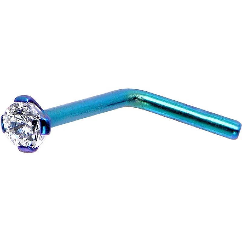 Designer Nose Rings for Elegant Women -20 Gauge 1/4 Clear CZ Blue Green Titanium IP L-Shaped Nose Ring Designer Nose Rings for Elegant Women -20 Gauge 1/4 Clear CZ Blue Green Titanium IP L-Shaped Nose Ring