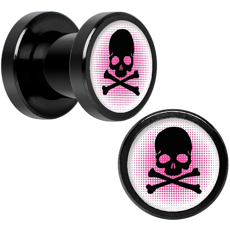 Women's Earrings – Elegant Designs for Every Personality--Pink Black Skull Black Anodized Screw Fit Plug Set 2 Gauge Women's Earrings – Elegant Designs for Every Personality--Pink Black Skull Black Anodized Screw Fit Plug Set 2 Gauge