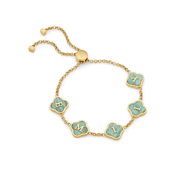 Elegant Bangles for Women with Pearls-Amazonite Clover Custom Name Bracelet (Gold)