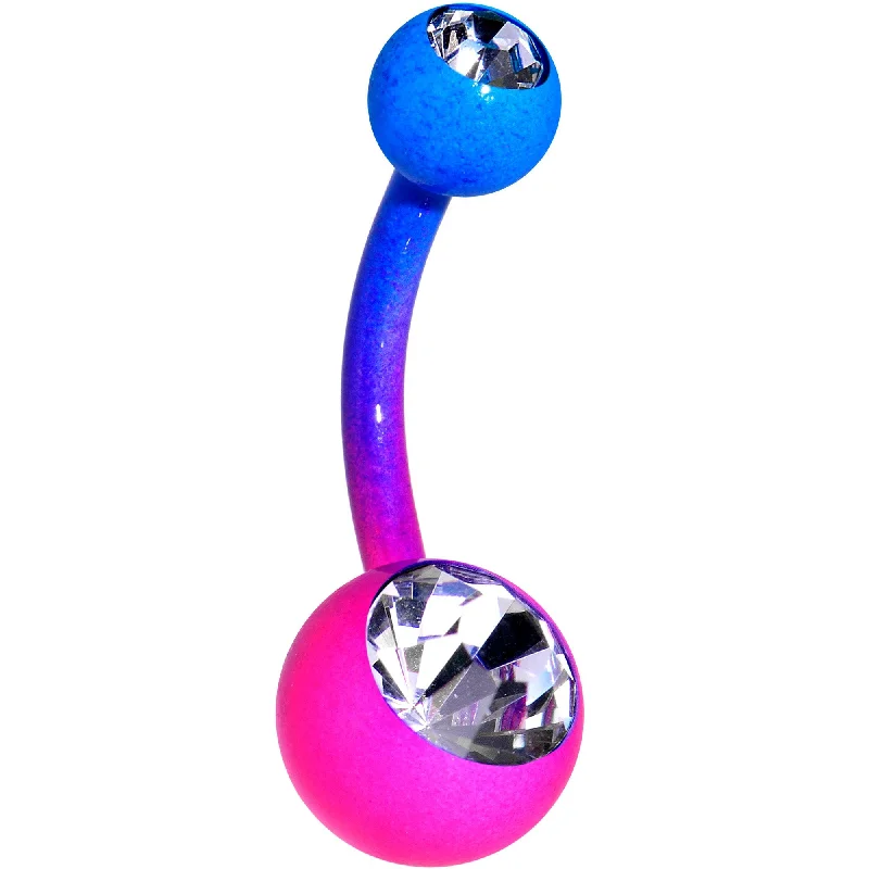 Comfortable Belly Rings with Adjustable Design -14 Gauge 3/8 Clear Gem Color Plated Pink Blue Fade Belly Ring Comfortable Belly Rings with Adjustable Design -14 Gauge 3/8 Clear Gem Color Plated Pink Blue Fade Belly Ring