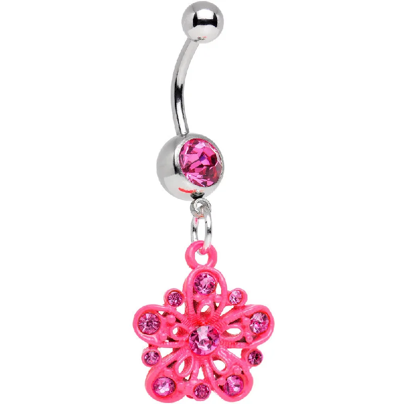 Stunning Belly Rings for Glamorous Fashion -Pink Gem Perfectly Pink Posy Flower Dangle Belly Ring Stunning Belly Rings for Glamorous Fashion -Pink Gem Perfectly Pink Posy Flower Dangle Belly Ring