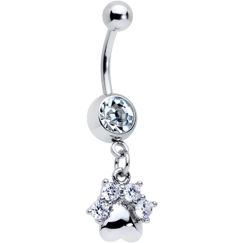 Comfortable Belly Rings for Trendy Looks -Clear CZ Gem Puppy Dog Paw Dangle Belly Ring Comfortable Belly Rings for Trendy Looks -Clear CZ Gem Puppy Dog Paw Dangle Belly Ring