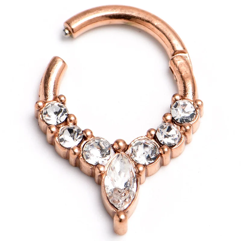 Designer Nose Rings for Unique Fashion -16 Gauge 5/16 Front Facing Marquise CZ Rose Gold PVD Precision Hinge Closure Segment Ring Designer Nose Rings for Unique Fashion -16 Gauge 5/16 Front Facing Marquise CZ Rose Gold PVD Precision Hinge Closure Segment Ring