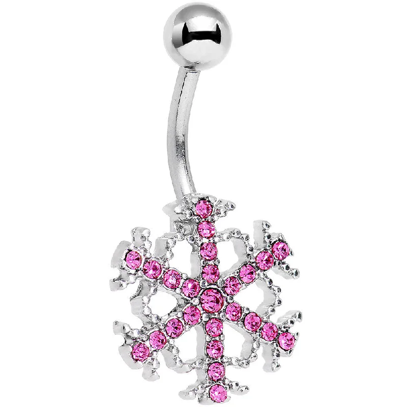 Comfortable Belly Rings for Daily Wear -Pink Gem Wonderful Winter Snowflake Belly Ring Comfortable Belly Rings for Daily Wear -Pink Gem Wonderful Winter Snowflake Belly Ring