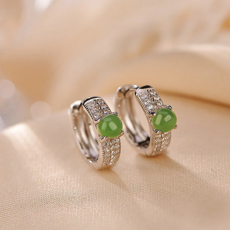Women's Earrings – Elegant Designs for Every Personality--Buddha Stones 925 Sterling Silver Round Cyan Jade Success Stud Earrings