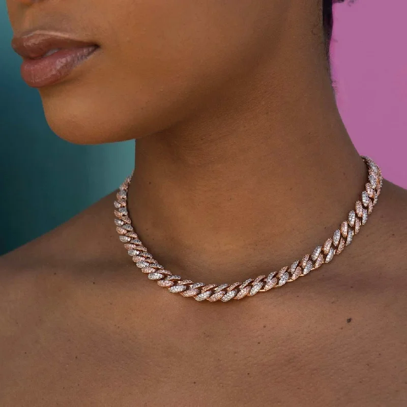 Shop Classic Women's  Necklaces & Pendants with a Modern Twist-Diamond Cuban Necklace in Rose/White Gold - 8.5mm