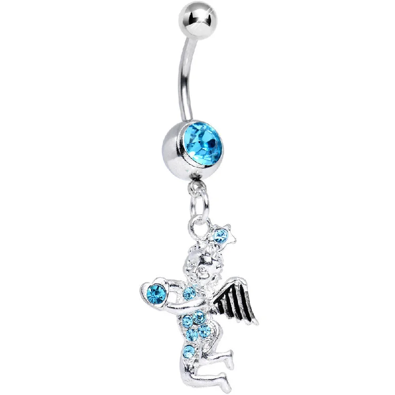 Beautiful Belly Rings for Glamorous Effect -Aqua Gem Cherubic Angel Dangle Belly Ring Beautiful Belly Rings for Glamorous Effect -Aqua Gem Cherubic Angel Dangle Belly Ring