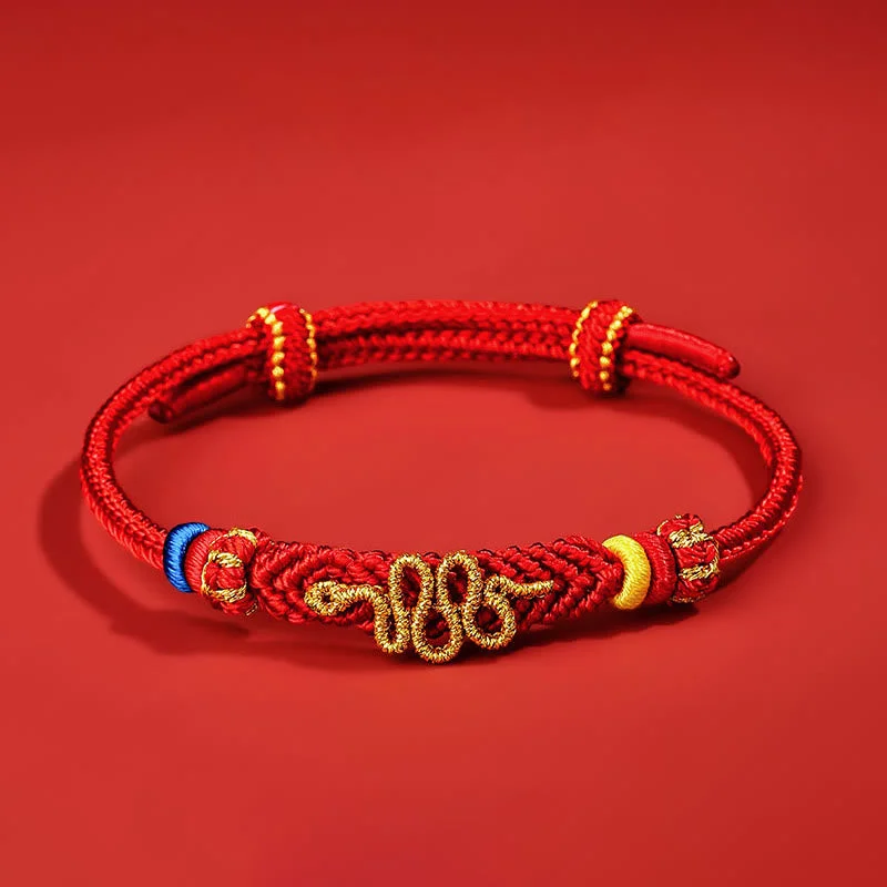 Colorful Bangle Sets for Women-Buddha Stones Red String Eight Thread Peace Knot Year Of The Snake Protection Braided Bracelet
