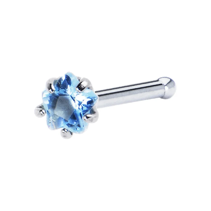 Nose Rings with Gemstones -18 Gauge L. Blue Star Cubic Zirconia Nose Bone