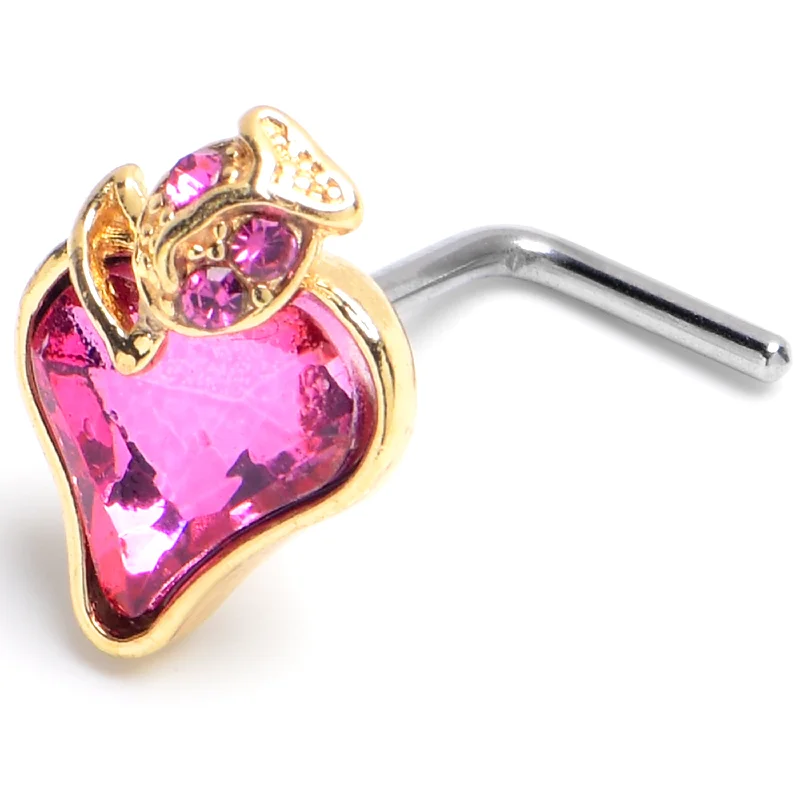 Stylish Gold Nose Rings with Elegant Designs -20 Gauge 1/4 Pink Gem Strawberry Love Golden L Shape Nose Ring Stylish Gold Nose Rings with Elegant Designs -20 Gauge 1/4 Pink Gem Strawberry Love Golden L Shape Nose Ring