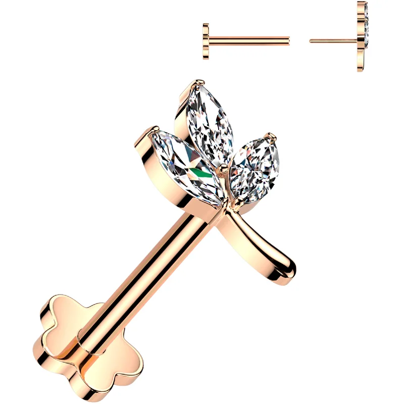 Women's Earrings – Elegant Designs for Every Personality--16 Gauge 5/16 CZ Gem Leaves Rose Gold PVD Medical Grade Titanium Reversible Flat Back Earring Women's Earrings – Elegant Designs for Every Personality--16 Gauge 5/16 CZ Gem Leaves Rose Gold PVD Medical Grade Titanium Reversible Flat Back Earring