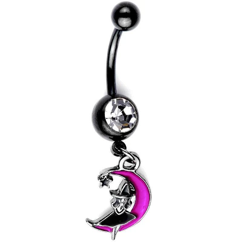 Stunning Belly Rings for Bold Statements -Pink Moon Black Witch Halloween Dangle Belly Ring Stunning Belly Rings for Bold Statements -Pink Moon Black Witch Halloween Dangle Belly Ring