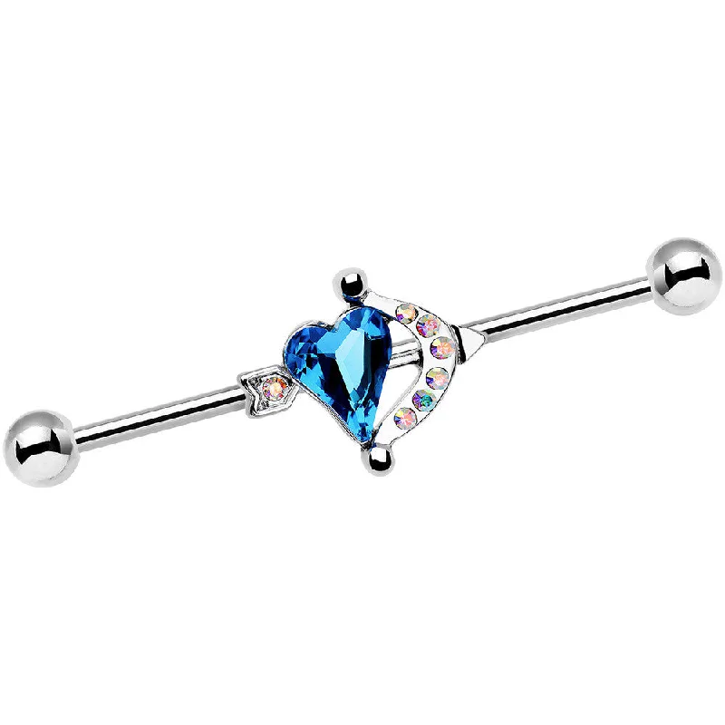 Women's Earrings – Elegant Designs for Every Personality--Aqua Aurora Gem Heart and Arrow Calling Cupid Industrial Barbell 38mm Women's Earrings – Elegant Designs for Every Personality--Aqua Aurora Gem Heart and Arrow Calling Cupid Industrial Barbell 38mm
