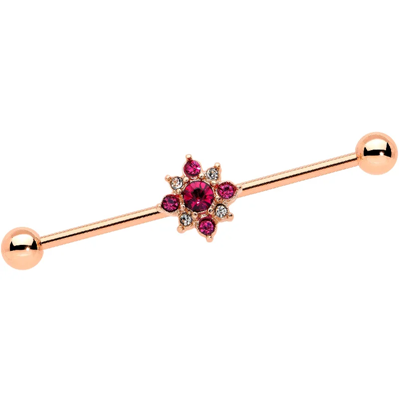 Women's Earrings – Elegant Designs for Every Personality--14 Gauge Red Gem Rose Gold Tone Rococo Star Industrial Barbell 38mm