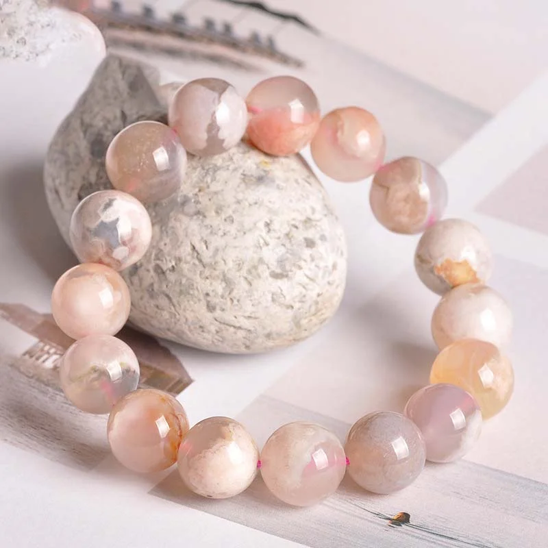 Adjustable Gemstone Bangles for Women-Buddha Stones Sakura Agate Peace Blessing Bracelet