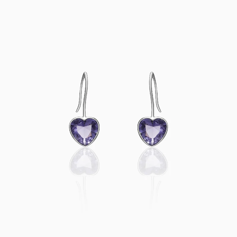 Women's Earrings – Elegant Designs for Every Personality--Silver Ornate Purple Heart Earrings