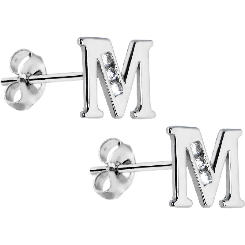 Women's Earrings – Elegant Designs for Every Personality--14kt White Gold CZ Initial M Stud Earrings