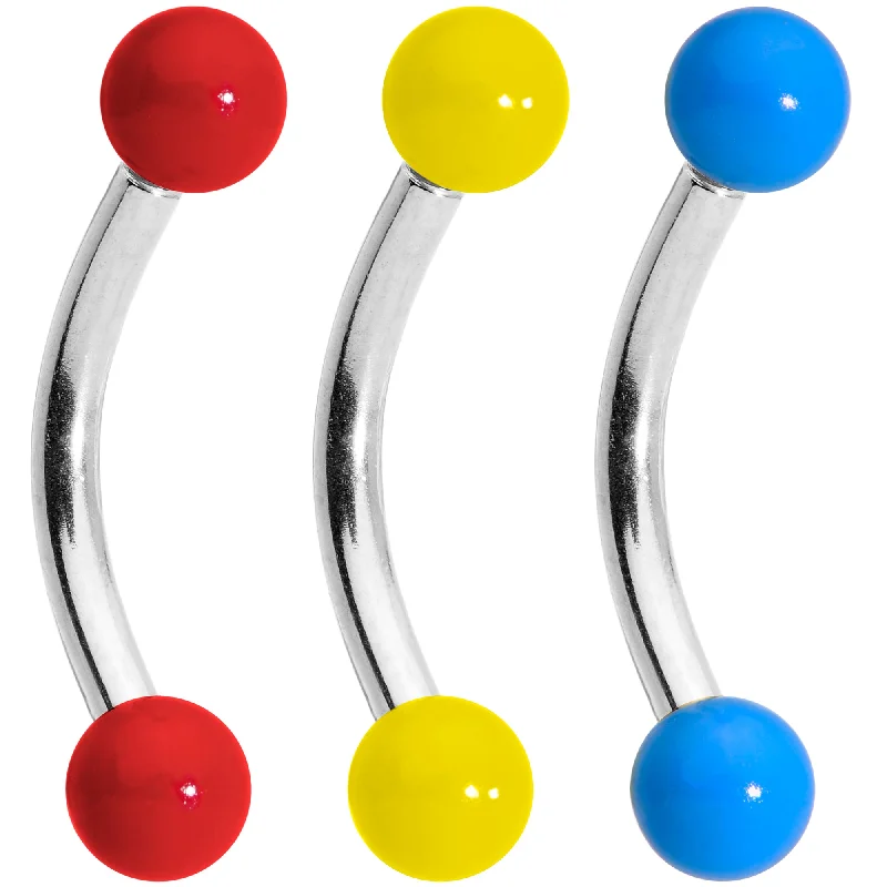 Unique Lip Rings with Custom Designs16 Gauge 5/16 Red Yellow Blue Glow in the Dark Curved Barbell Set of 3