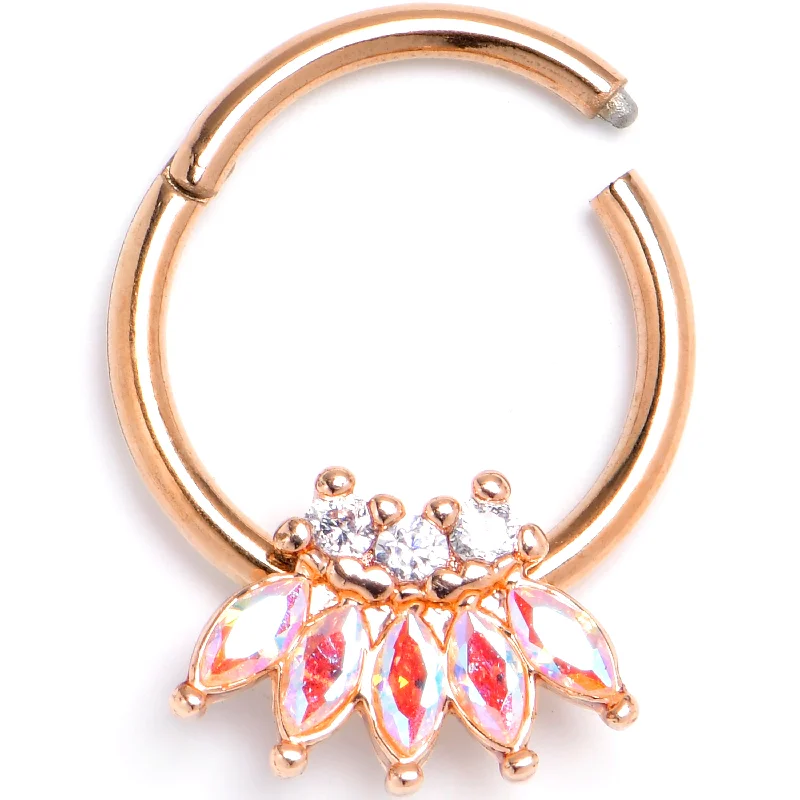 Nose Rings for Youthful Look -16 Gauge 3/8 Aurora Gem Rose Gold Tone Fashion Fan Hinged Segment Ring Nose Rings for Youthful Look -16 Gauge 3/8 Aurora Gem Rose Gold Tone Fashion Fan Hinged Segment Ring