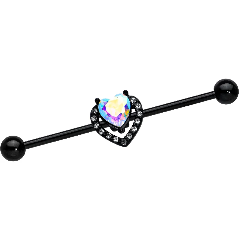Women's Earrings – Elegant Designs for Every Personality--14 Gauge Aurora Clear Gem Black Rococo Heart Industrial Barbell 38mm Women's Earrings – Elegant Designs for Every Personality--14 Gauge Aurora Clear Gem Black Rococo Heart Industrial Barbell 38mm
