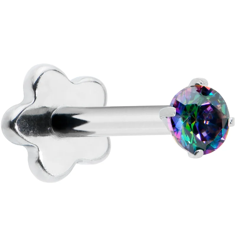 Women's Earrings – Elegant Designs for Every Personality--18 Gauge 5/16 Vitrail CZ G23 Titanium Threadless Flower Labret Tragus