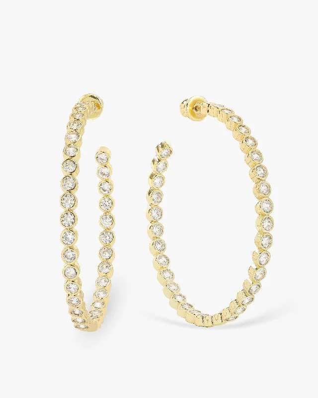 Women's Earrings – Elegant Designs for Every Personality--Baroness Hoops 2" - Gold|White Diamondettes Women's Earrings – Elegant Designs for Every Personality--Baroness Hoops 2" - Gold|White Diamondettes