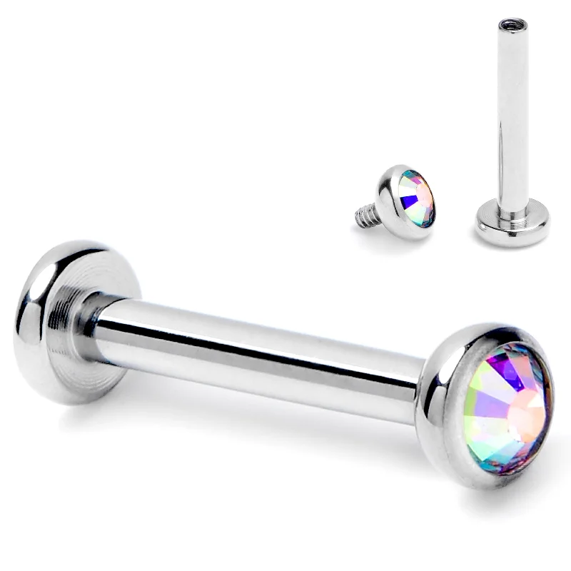 Women's Earrings – Elegant Designs for Every Personality--16 Gauge 5/16 Aurora CZ Gem ASTM F-136 Implant Grade Titanium Internally Threaded Labret