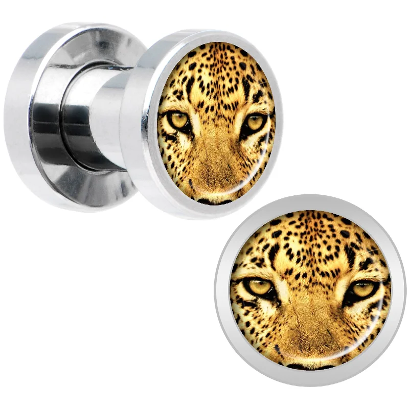 Women's Earrings – Elegant Designs for Every Personality--Full Color Leopard Eyes Steel Screw Fit Plug Set 4 Gauge