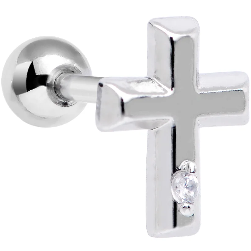 Women's Earrings – Elegant Designs for Every Personality--1/4 Clear CZ Gem Embossed Cross Tragus Cartilage Earring Women's Earrings – Elegant Designs for Every Personality--1/4 Clear CZ Gem Embossed Cross Tragus Cartilage Earring