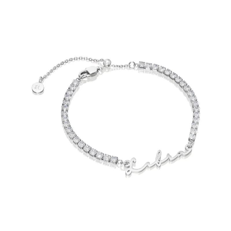 Wedding Bangles for Women with Diamonds-Signature Name Tennis Bracelet (Silver)