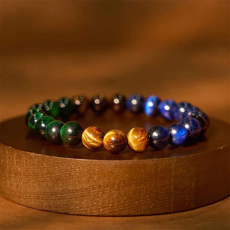 Classy Bracelets for Men with Metal Details-Buddha Stones Blue Tiger Eye Green Tiger Eye Tiger Eye Balance Bracelet Classy Bracelets for Men with Metal Details-Buddha Stones Blue Tiger Eye Green Tiger Eye Tiger Eye Balance Bracelet