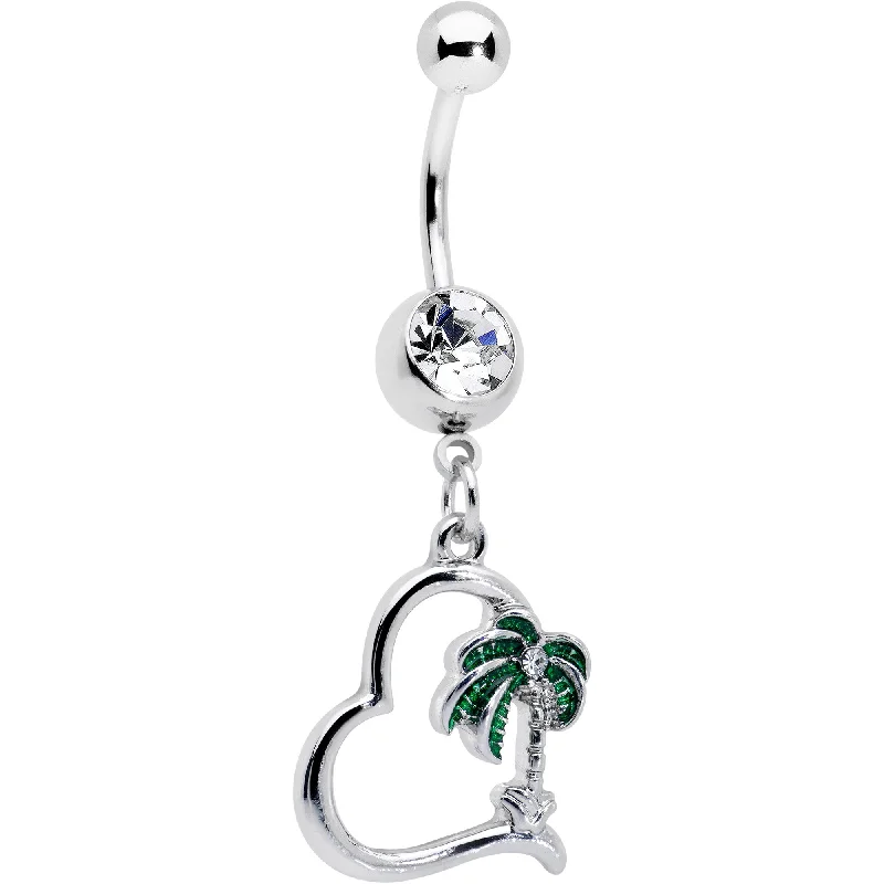 Beautiful Belly Rings for Trendy Women -Clear Gem Palm Tree Love Heart Dangle Belly Ring Beautiful Belly Rings for Trendy Women -Clear Gem Palm Tree Love Heart Dangle Belly Ring