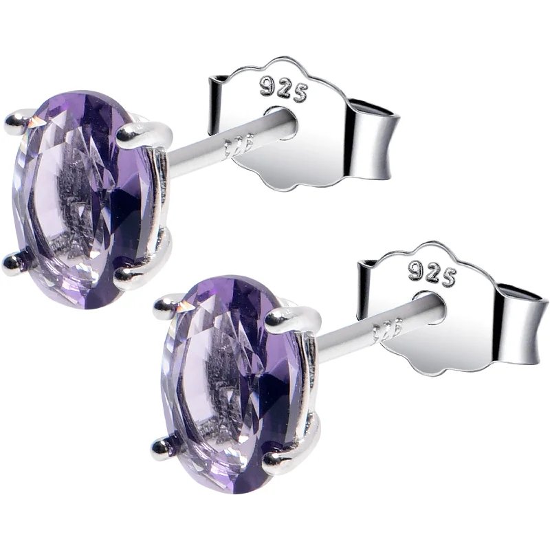 Women's Earrings – Elegant Designs for Every Personality--4mm CZ Oval 925 Sterling Silver February Birthstone Stud Earrings